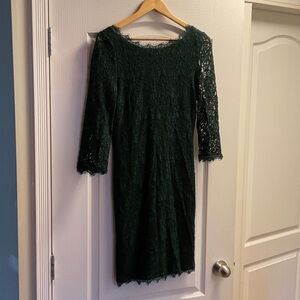 Babaton Dark Green Lace Long Sleeve Dress